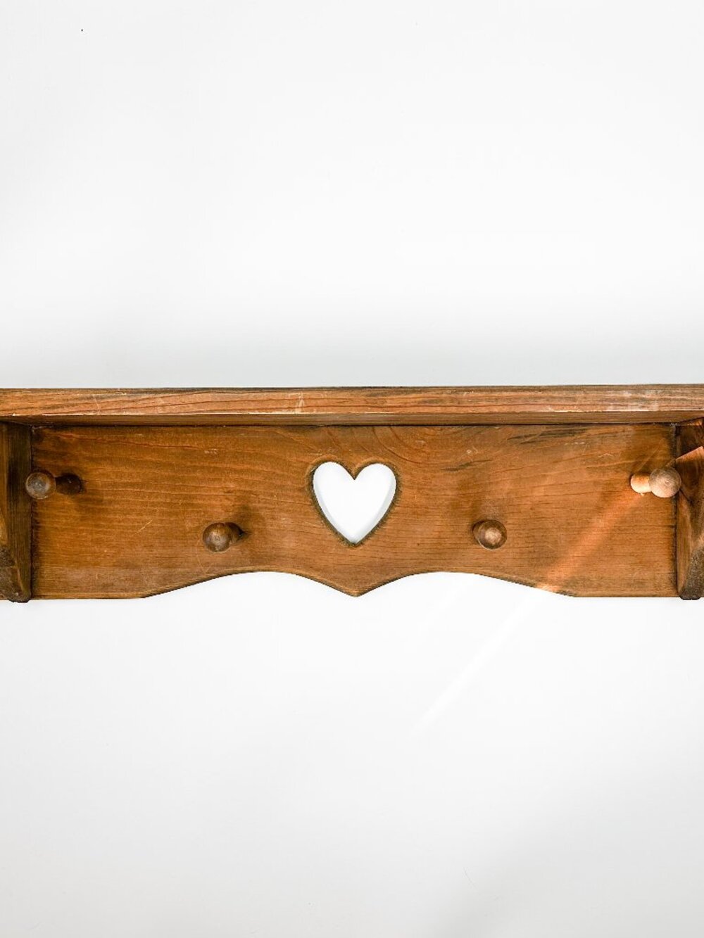 Vintage Wood Heart Shelf Pegs Trinket Large Cottagecore Country Farm
